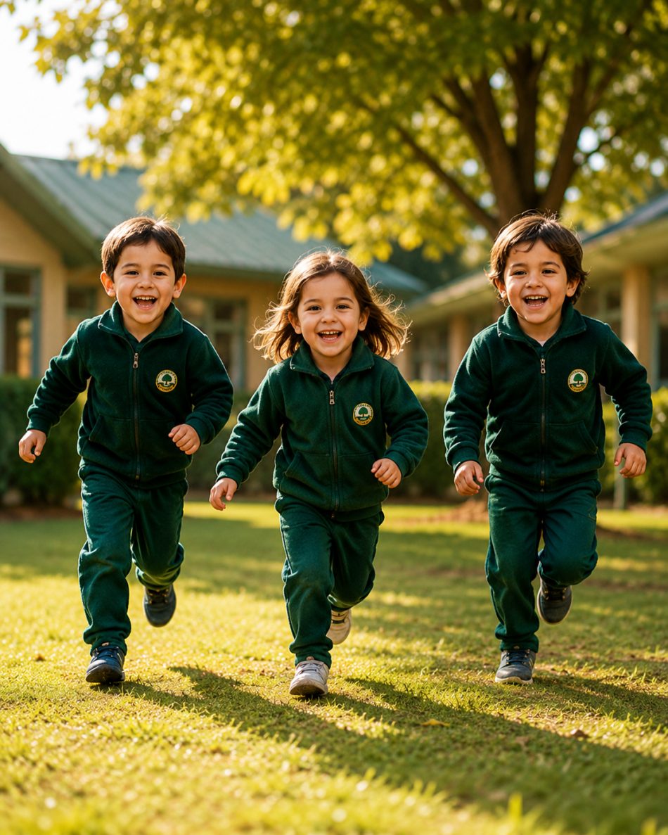 Niños corriendo en el patio de la escuela